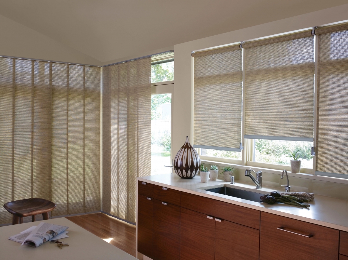 Roller shades over windows